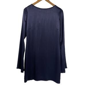 Rumored Silky Navy Blue Mini Dress Long Bell Sleeve Open Back Medium